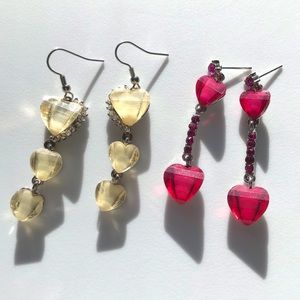 Pink & Yellow Pairs of Long Earrings